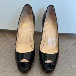 Christian Louboutin Patent Black Peep-Toe Heels